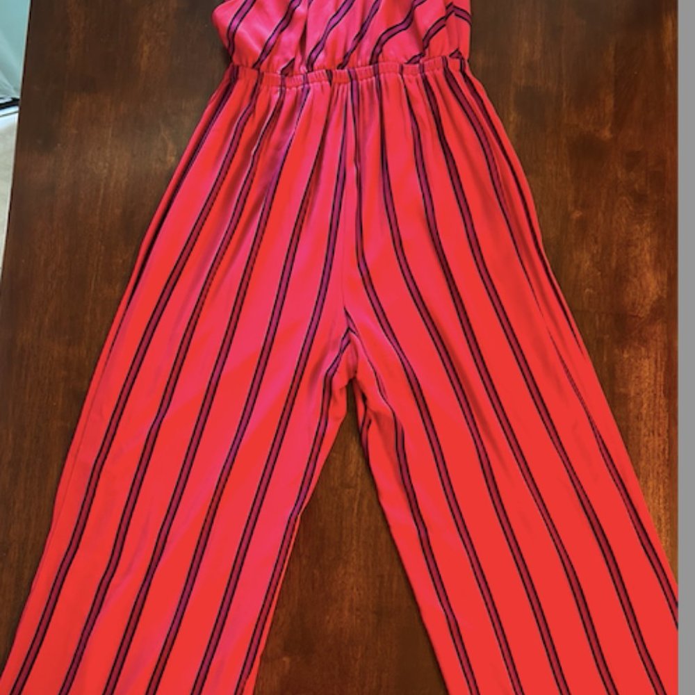 EXPRESS Striped Wrapped Front Jumpsuit Red S - Picture 10 of 12